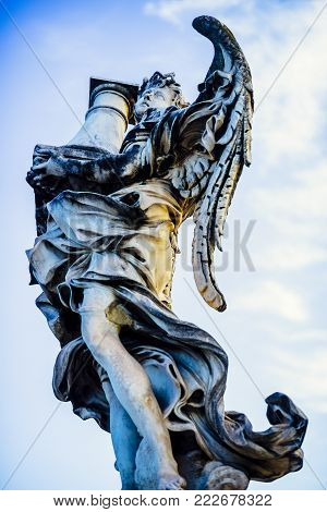 Italy, Rome, Castel Sant'angelo, Statue Of An Angel With A Column