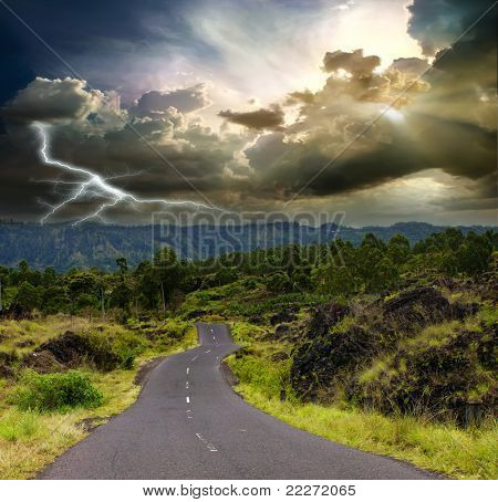 โค้งถนนผ่านป่า