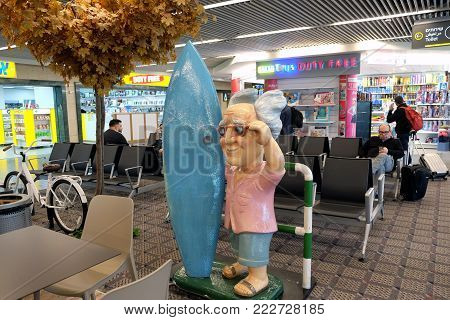 BEN GURION, ISRAEL - DECEMBER 26, 2017: Sculpture of the first President of Israel Ben Gurion in the first terminal of Ben Gurion Airport