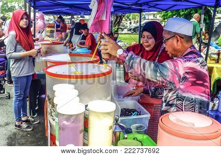 Labuan,Malaysia-Jan 18,2018:Street food in Tamu Labuan island,Malaysia.Tamu known as local market & popular among tourist in Labuan island,Malaysia.