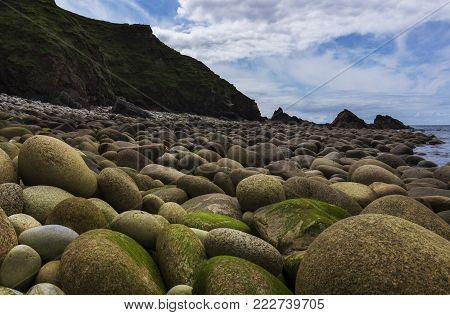 A view along a pebble beach found at Bloody Foreland.