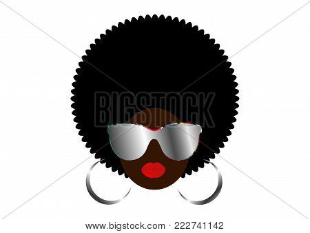 portrait African Women , dark skin female face with hair afro and metal glasses in traditional ethnic curly hair on isolated background , hairstyle concept