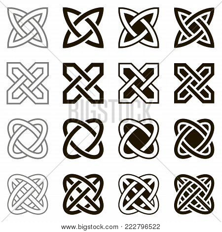 Celtic knots, set of icons. Isolated elements of traditional celtic style ornament. Vector illustration