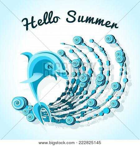 Abstract dolphin jumping over waves. Vector illustration. Eps 10.