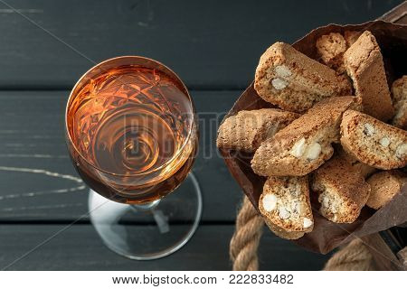Italian Cantuccini Biscuits And A Glass Of Wine