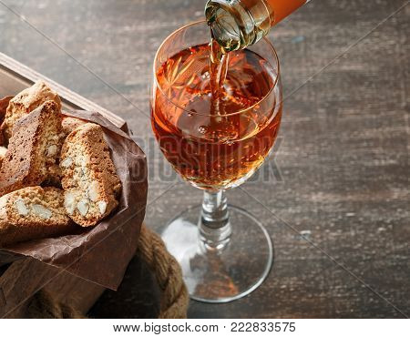 Italian Cantucci Biscuits And A Glass Of Wine