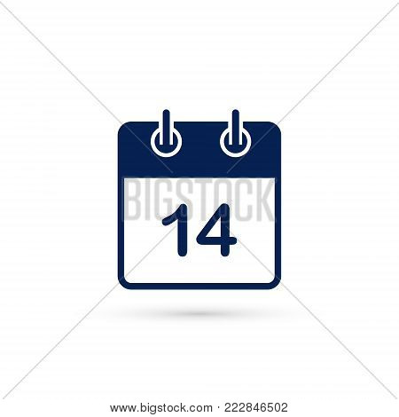 Calendar Icon Velentines Day 14 february, Vector isolated flat design calendar sheet.