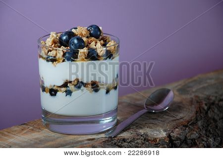 muesli와 블루베리 요구르트