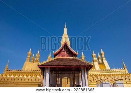 VIENTIANE, LAOS   Wat Phra That Luang, One of the Most Sacred Temples in Vientiane,Religious architecture and landmarks of Vientiane, Laos