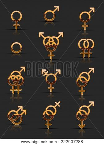 Set of golden sexuality icons. Vector illustration.