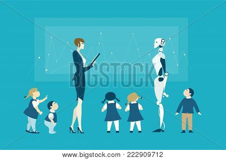 Robots are future babysitters and teachers. RPA, Robotic Process Automatisation concept.