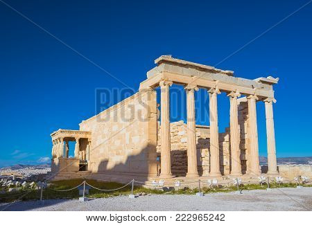Karyatides statues, Erehtheio, on the Acropolis in Athens, Greece