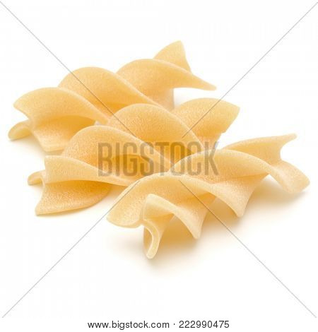 Italian  twisted pasta fusilli isolated on white background. Fusilloni, rotini.