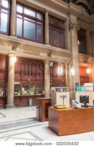 Interiors Of The Main Office Of The Post And Telegraphs Building In Spain, In Barcelona. It Is A Aba