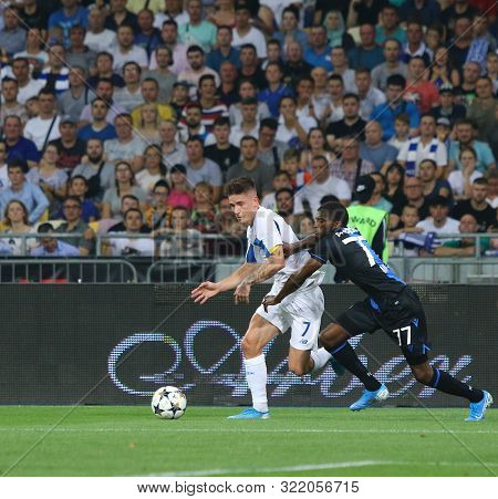 Kyiv, Ukraine - August 13, 2019: Benjamin Verbic Of Dynamo Kyiv (l) Fights For A Ball With Clinton M