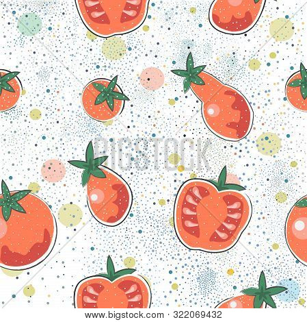 Seamless Pattern With Cute Red Tomatoes. Vector Illustration