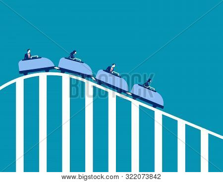 Roller Coaster Economy. Concept Business Vector Illustration. Flat Character Design.
