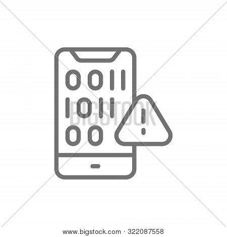 Mobile Screen With Binary Code, Mobile Software Problems Line Icon.