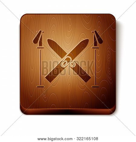 Brown Ski And Sticks Icon Isolated On White Background. Extreme Sport. Skiing Equipment. Winter Spor