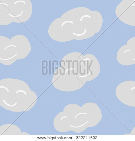 Happy Clouds Blue Sky Vector Repeat Pattern