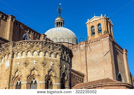 Basilica Di San Giovanni E Paolo In Summer, Venice, Italy. Medieval Architecture Of Venice At Campo 