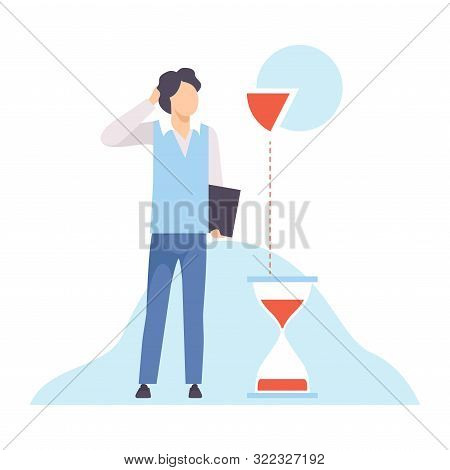 Businessman With Hourglass, Office Worker Planning His Working Time, Organization And Control Of Wor