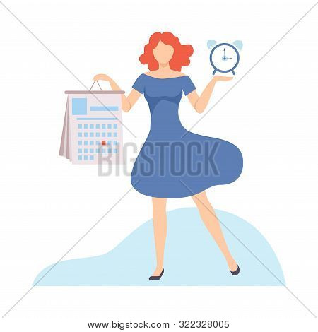 Businesswoman Planning Her Personal Schedule Or Timetable, Organization And Control Of Working Time,