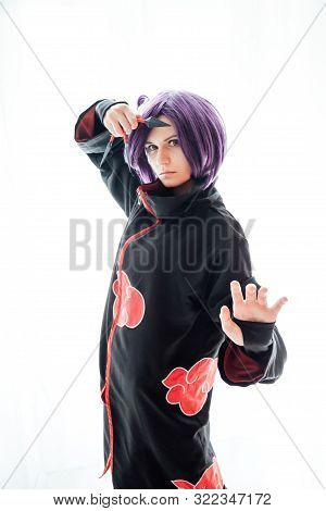 Anime Cosplayer Girl With Purple Hair Superhero