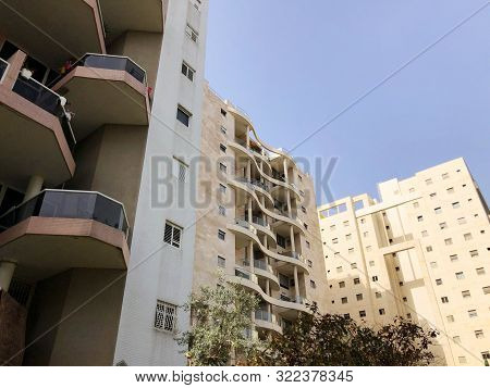 Holon, Israel  April 07, 2019:residential Building, Trees And Streets In Holon, Israel.