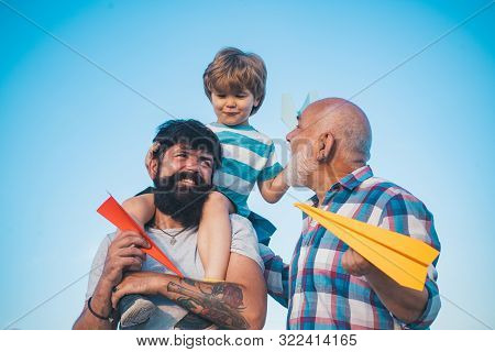 Three Men Generation. Generation Concept. Airplane Ready To Fly. Three Different Generations Ages: G