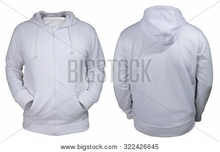 Blank Sweatshirt Mock Up, Front, And Back View, Isolated On White. Plain White Hoodie Mockup. Hoody 
