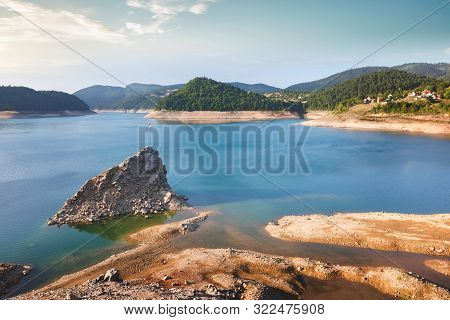 Tara National Park, Lake Zaovine.  Daylight Sunny Late Summer Or Autumn. Nature Outdoors Travel Dest