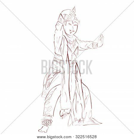 Vector Outline Sketch, Remo Traditional Dancer, From East Java Indonesia.