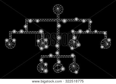 Glossy Mesh Script Tree With Lightspot Effect. Abstract Illuminated Model Of Script Tree Icon. Shiny