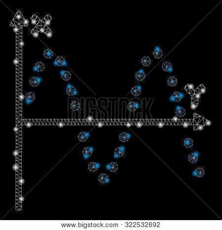 Bright Mesh Sine Plot With Glare Effect. Abstract Illuminated Model Of Sine Plot Icon. Shiny Wire Ca