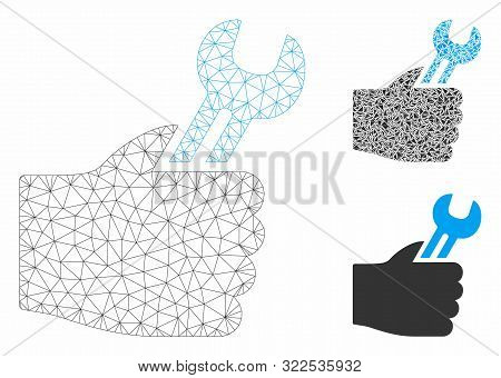Mesh Service Hand Model With Triangle Mosaic Icon. Wire Frame Polygonal Mesh Of Service Hand. Vector