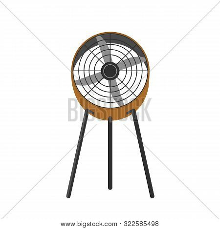 Floor Fan Realistic Vector Illustration. Electrical Ventilator, Blower With Spinning Propeller. Summ