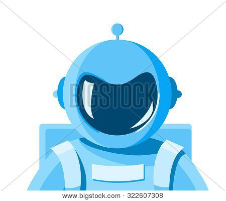 Portrait Of Cosmonaut In Blue Spacesuit In White Background Isolated.  Astronaut With A Helmet Witho