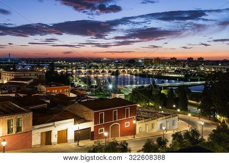 View Of Badajoz And Guadiana River, Extremadura, Spain.