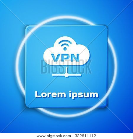 White Vpn Network Cloud Connection Icon Isolated On Blue Background. Social Technology. Cloud Comput