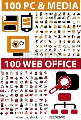 200 web-Büro & Medien Zeichen, Symbole, Illustrationen, vector