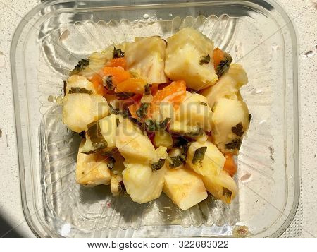 Turkish Olive Oil Food Celery Salad With Carrot And Parsley In Plastic Box, Container Or Package / Z