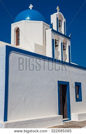 The Profitis Ilias Church Located Next To Walking Path No. 9 Between Fira And Oia In Santorini Islan