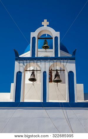 The Profitis Ilias Church Located Next To Walking Path No. 9 Between Fira And Oia In Santorini Islan