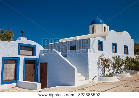 The Profitis Ilias Church Located Next To Walking Path No. 9 Between Fira And Oia In Santorini Islan