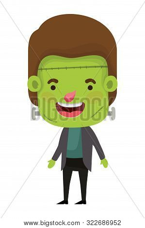 Cute Little Boy With Frankenstein Costume Vector Illustration Design