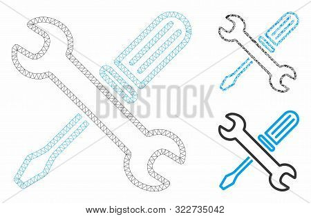 Mesh Tuning Tools Model With Triangle Mosaic Icon. Wire Frame Triangular Mesh Of Tuning Tools. Vecto