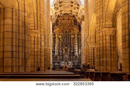 Porto, Portugal - 12 August 2019: Interior And Altar Of The Main Cathedral Or Se In Oporto