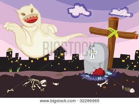 Ilustrace Ghost na hřbitově - EPS VEKTOROVÝ formát k dispozici také v mém portfoliu.