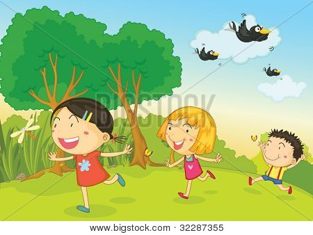 Ilustración de 3 niños jugando - formato EPS VECTOR también disponible en mi cartera.